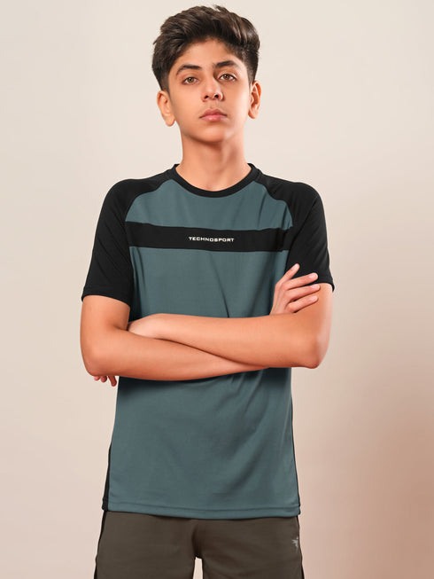 Boys Colorblock Slim Fit Round Neck T-shirt with DOUBLE COOL