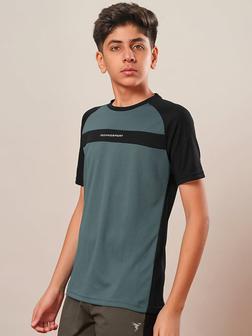 Boys Colorblock Slim Fit Round Neck T-shirt with DOUBLE COOL