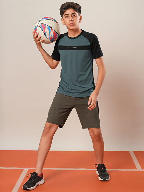 Boys Colorblock Slim Fit Round Neck T-shirt with DOUBLE COOL