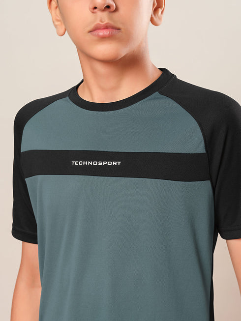 Boys Colorblock Slim Fit Round Neck T-shirt with DOUBLE COOL