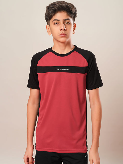 Boys Colorblock Slim Fit Round Neck T-shirt with DOUBLE COOL