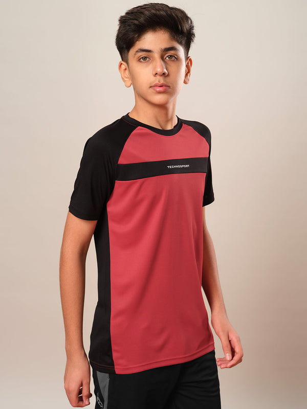 Boys Colorblock Slim Fit Round Neck T-shirt with DOUBLE COOL