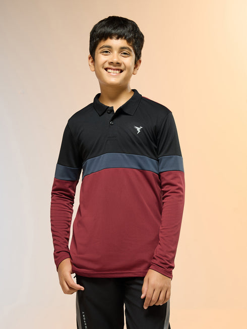 Boys Colorblock Slim Fit Polo Sports T-shirt with TECHNO DRY