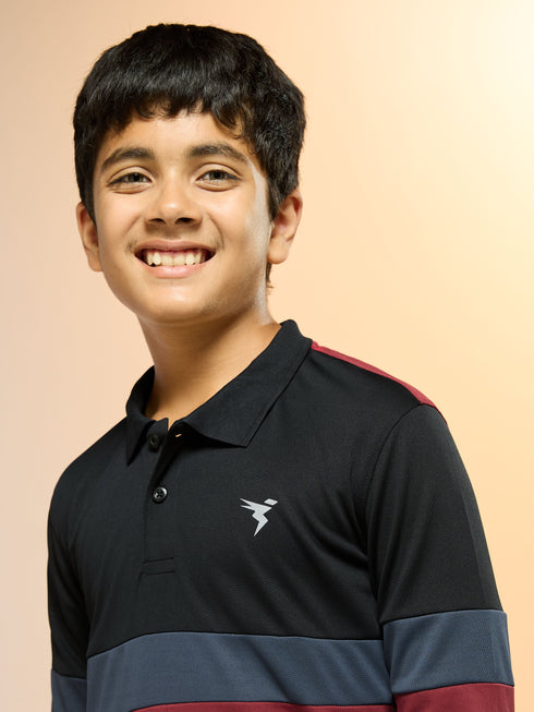 Boys Colorblock Slim Fit Polo Sports T-shirt with TECHNO DRY