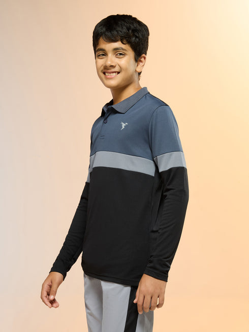 Boys Colorblock Slim Fit Polo Sports T-shirt with TECHNO DRY