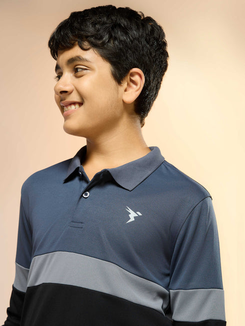Boys Colorblock Slim Fit Polo Sports T-shirt with TECHNO DRY
