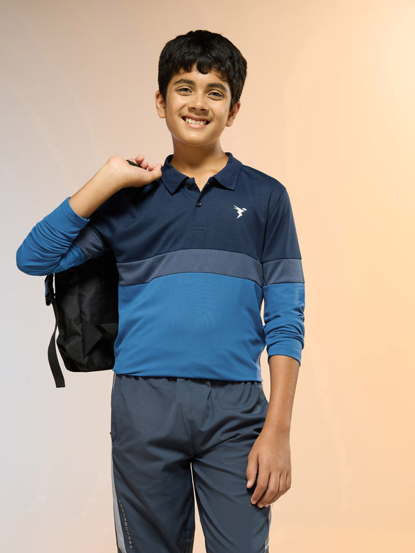 Boys Colorblock Slim Fit Polo Sports T-shirt with TECHNO DRY