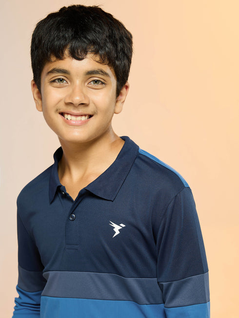 Boys Colorblock Slim Fit Polo Sports T-shirt with TECHNO DRY