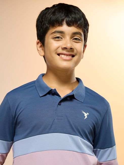 Boys Colorblock Slim Fit Polo Sports T-shirt with TECHNO DRY