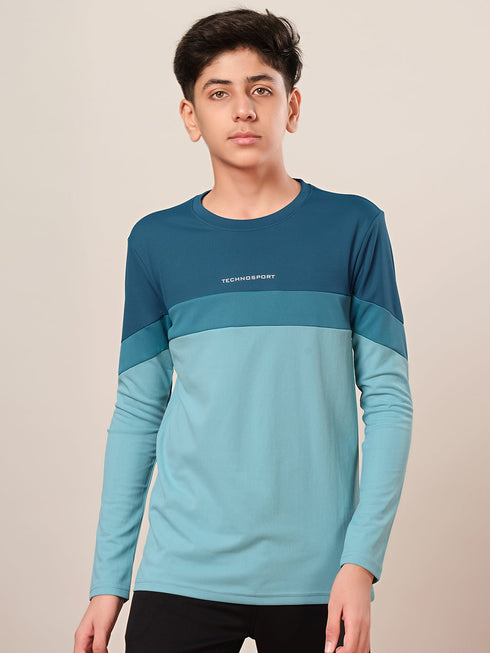 Boys Colorblock Slim Fit Round Neck Sports T-shirt with TECHNO DRY