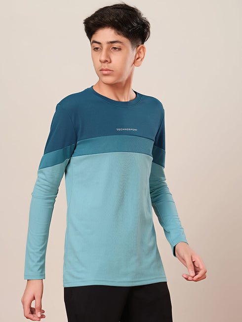 Boys Colorblock Slim Fit Round Neck Sports T-shirt with TECHNO DRY