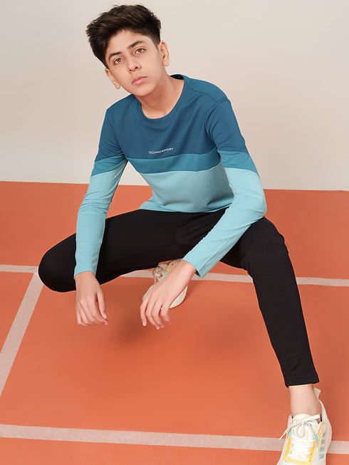 Boys Colorblock Slim Fit Round Neck Sports T-shirt with TECHNO DRY