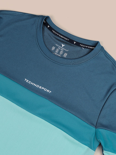 Boys Colorblock Slim Fit Round Neck Sports T-shirt with TECHNO DRY