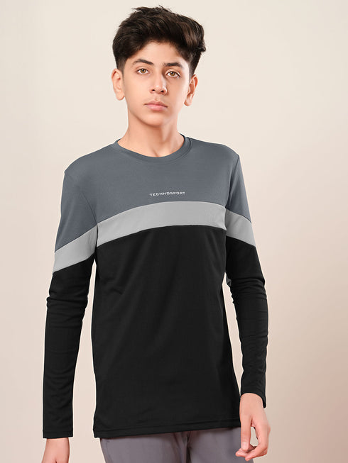 Boys Colorblock Slim Fit Round Neck Sports T-shirt with TECHNO DRY