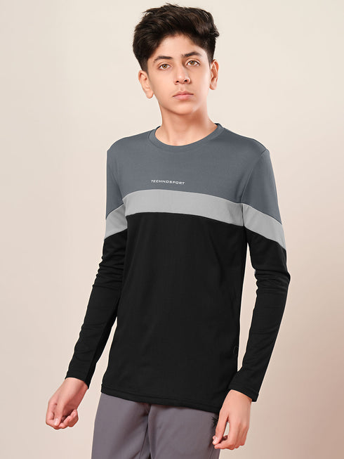 Boys Colorblock Slim Fit Round Neck Sports T-shirt with TECHNO DRY