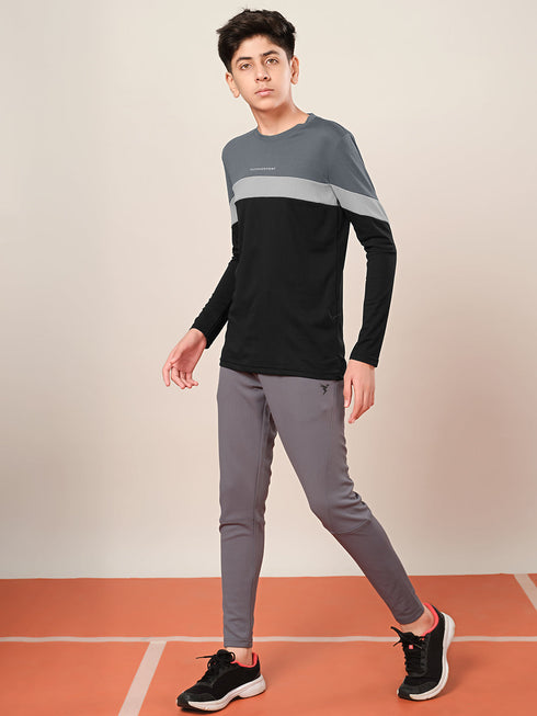 Boys Colorblock Slim Fit Round Neck Sports T-shirt with TECHNO DRY