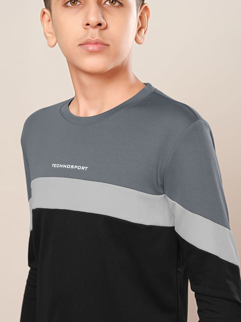 Boys Colorblock Slim Fit Round Neck Sports T-shirt with TECHNO DRY