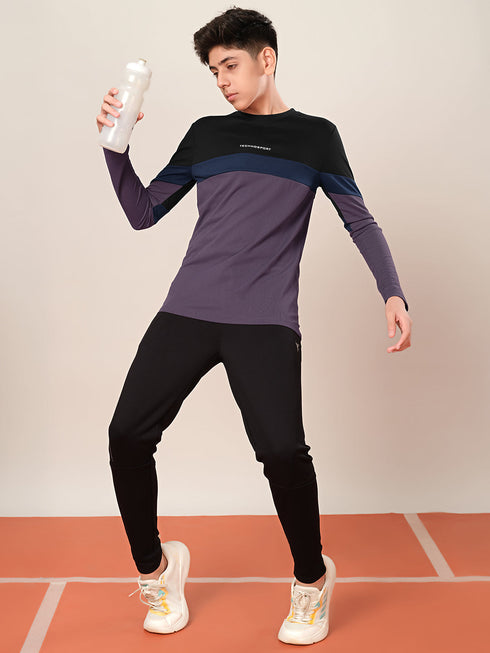 Boys Colorblock Slim Fit Round Neck Sports T-shirt with TECHNO DRY