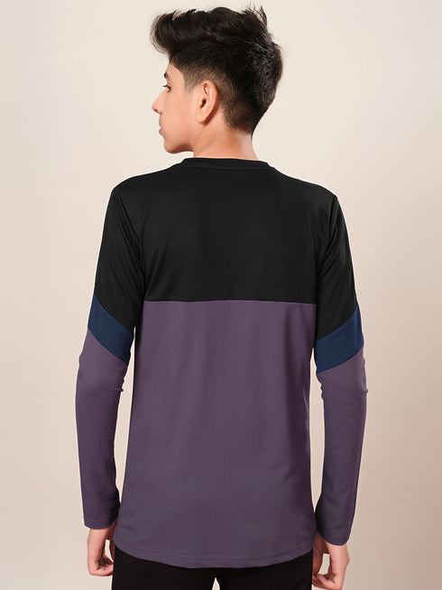 Boys Colorblock Slim Fit Round Neck Sports T-shirt with TECHNO DRY