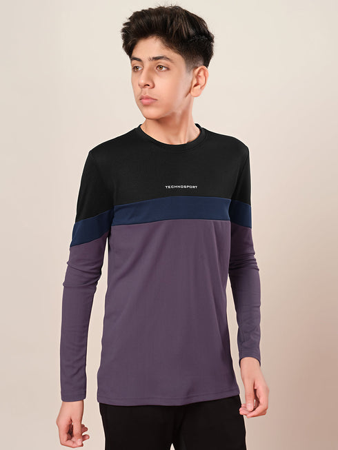Boys Colorblock Slim Fit Round Neck Sports T-shirt with TECHNO DRY