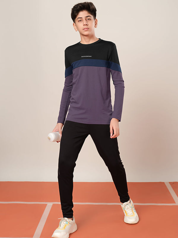 Boys Colorblock Slim Fit Round Neck Sports T-shirt with TECHNO DRY