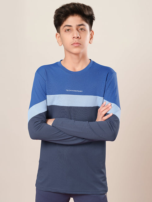 Boys Colorblock Slim Fit Round Neck Sports T-shirt with TECHNO DRY