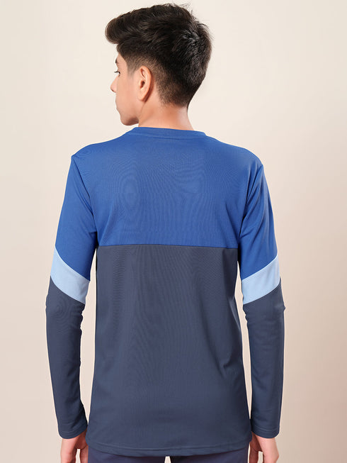 Boys Colorblock Slim Fit Round Neck Sports T-shirt with TECHNO DRY