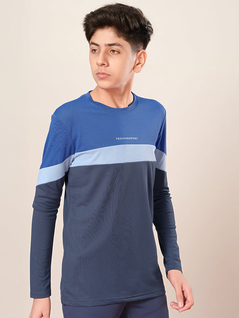Boys Colorblock Slim Fit Round Neck Sports T-shirt with TECHNO DRY