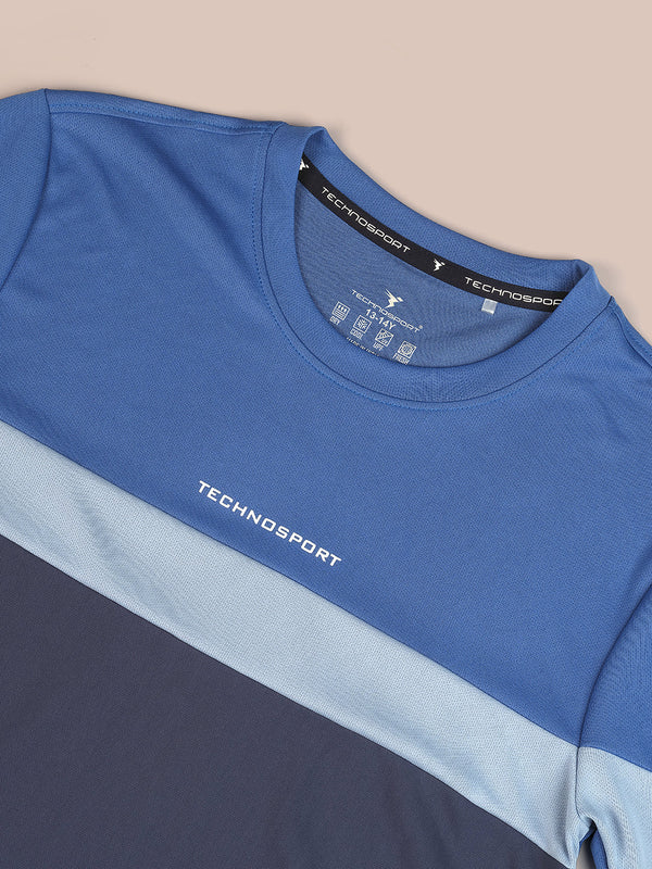 Boys Colorblock Slim Fit Round Neck Sports T-shirt with TECHNO DRY