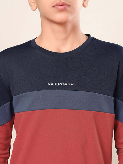 Boys Colorblock Slim Fit Round Neck Sports T-shirt with TECHNO DRY