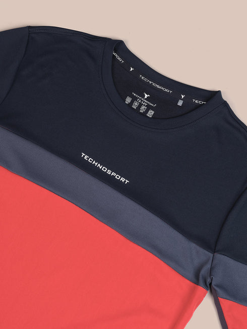 Boys Colorblock Slim Fit Round Neck Sports T-shirt with TECHNO DRY