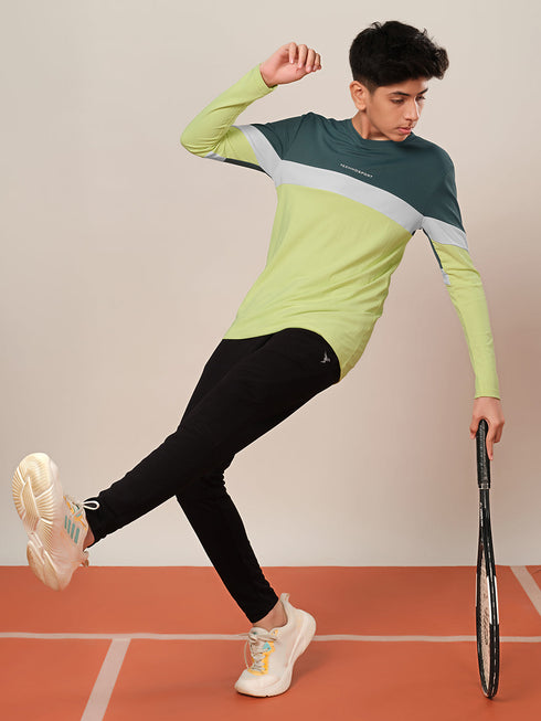 Boys Colorblock Slim Fit Round Neck Sports T-shirt with TECHNO DRY