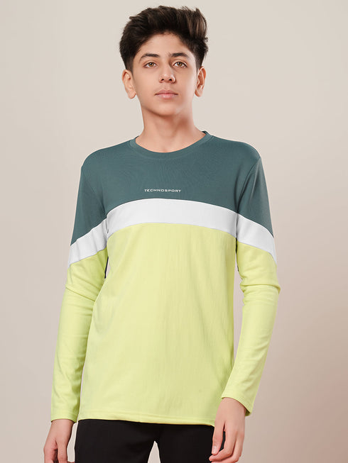 Boys Colorblock Slim Fit Round Neck Sports T-shirt with TECHNO DRY