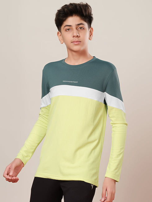 Boys Colorblock Slim Fit Round Neck Sports T-shirt with TECHNO DRY