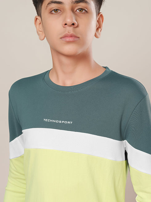 Boys Colorblock Slim Fit Round Neck Sports T-shirt with TECHNO DRY