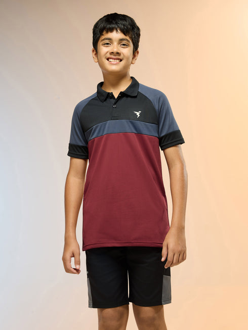 Boys Colorblock Slim Fit Polo Sports T-shirt with TECHNO DRY