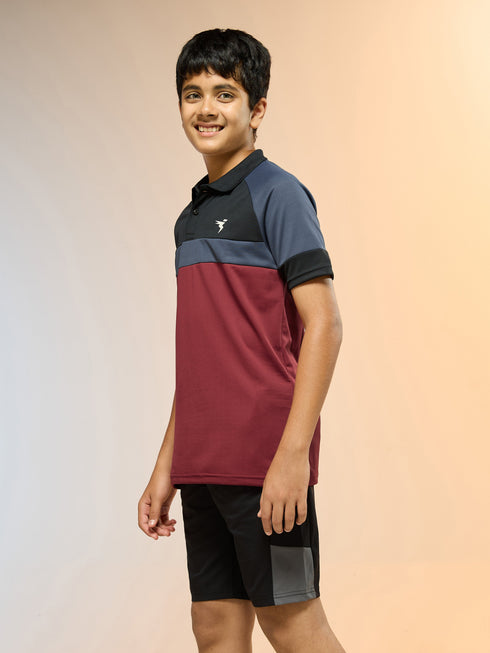 Boys Colorblock Slim Fit Polo Sports T-shirt with TECHNO DRY