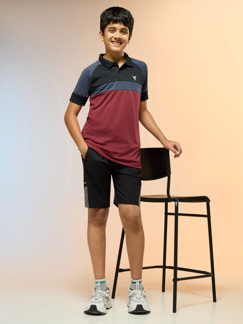 Boys Colorblock Slim Fit Polo Sports T-shirt with TECHNO DRY