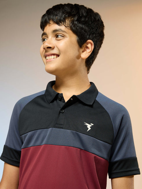 Boys Colorblock Slim Fit Polo Sports T-shirt with TECHNO DRY