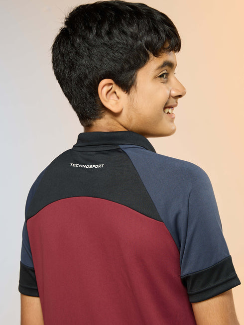 Boys Colorblock Slim Fit Polo Sports T-shirt with TECHNO DRY