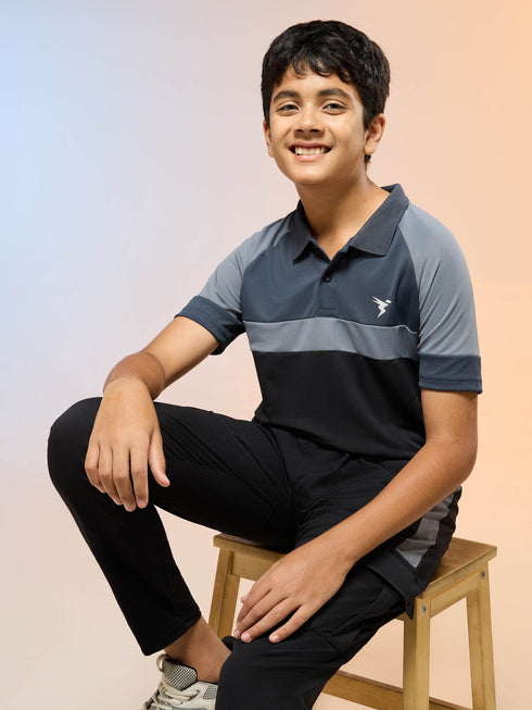 Boys Colorblock Slim Fit Polo Sports T-shirt with TECHNO DRY