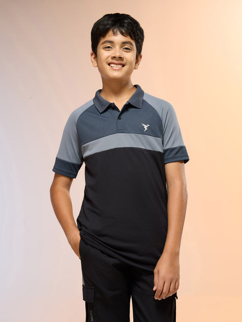 Boys Colorblock Slim Fit Polo Sports T-shirt with TECHNO DRY