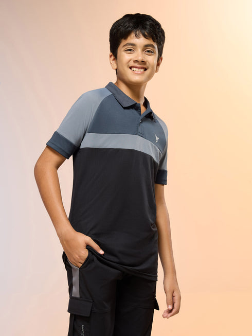 Boys Colorblock Slim Fit Polo Sports T-shirt with TECHNO DRY