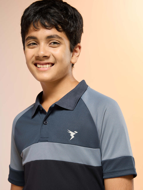 Boys Colorblock Slim Fit Polo Sports T-shirt with TECHNO DRY