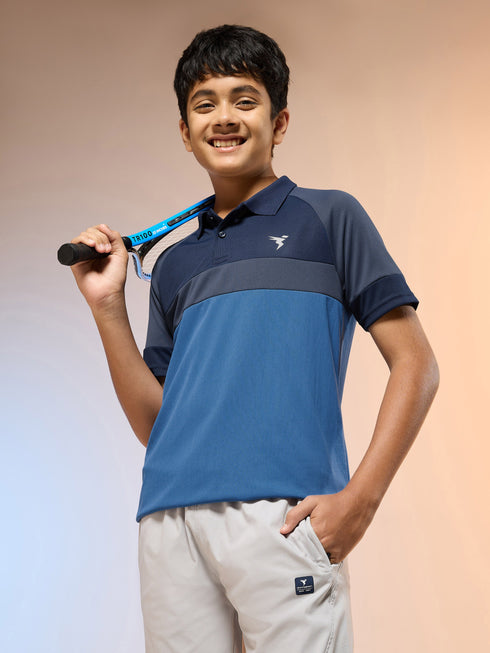 Boys Colorblock Slim Fit Polo Sports T-shirt with TECHNO DRY