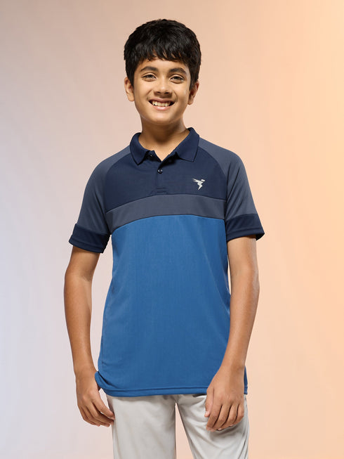 Boys Colorblock Slim Fit Polo Sports T-shirt with TECHNO DRY