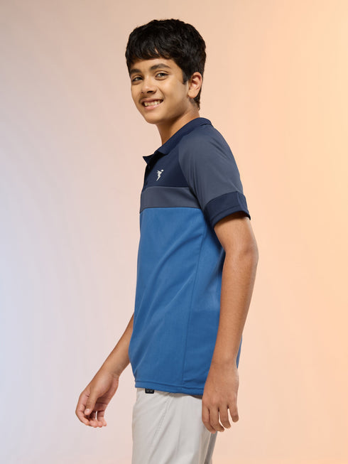 Boys Colorblock Slim Fit Polo Sports T-shirt with TECHNO DRY