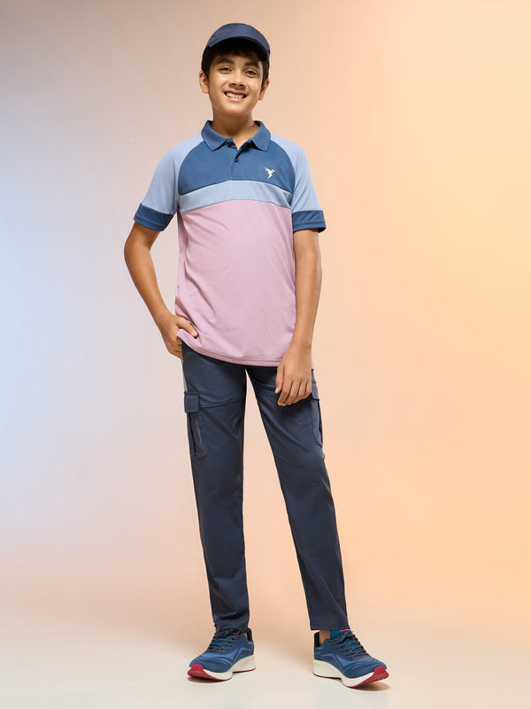 Boys Colorblock Slim Fit Polo Sports T-shirt with TECHNO DRY