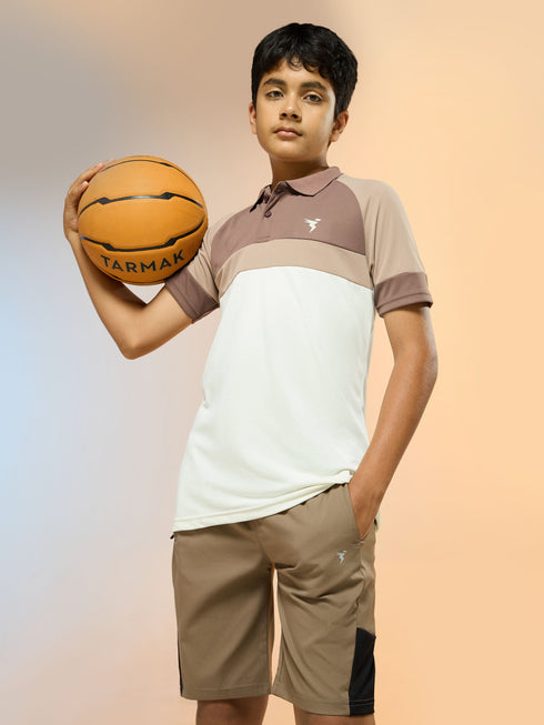 Boys Colorblock Slim Fit Polo Sports T-shirt with TECHNO DRY