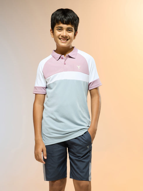 Boys Colorblock Slim Fit Polo Sports T-shirt with TECHNO DRY